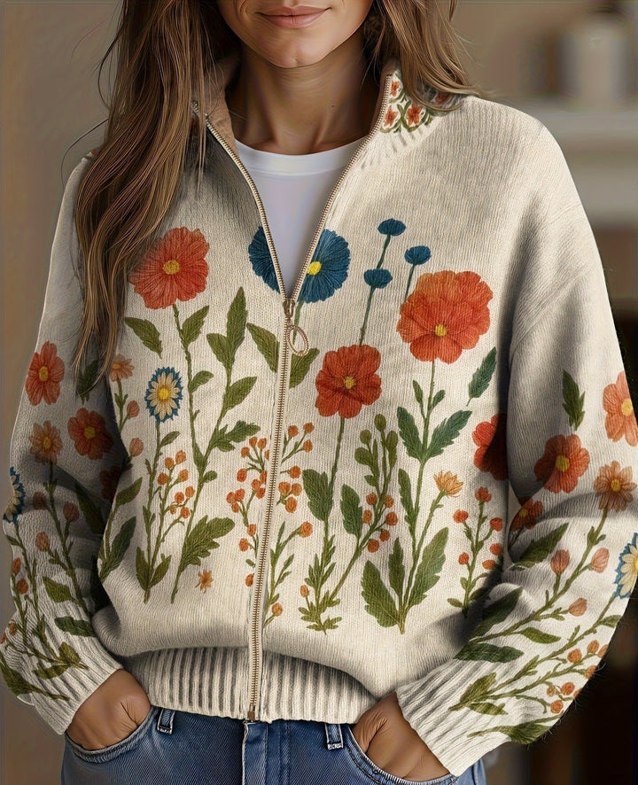 Ginepro | Cardigan Donna con Zip e Fiori Selvatici